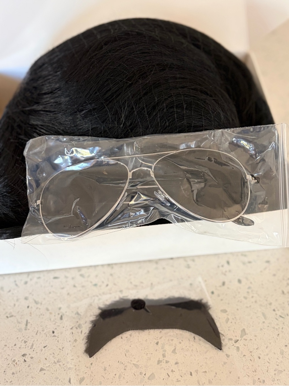 New Men’s Black 70s Wig Mustache Aviator Sunglasses Set Cosplay Ted Lasso Style